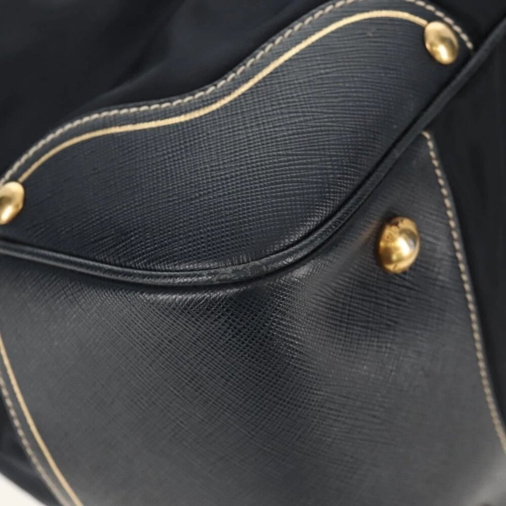 PRADA Hand Bag Nylon Leather Navy Gold - Picture 4 of 16